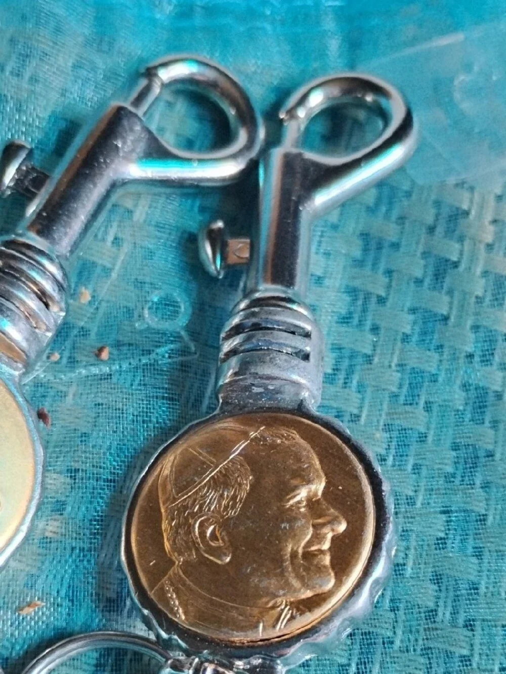 Solid Metal Keychains with Gold-Tone Medallion - Men Accessories
